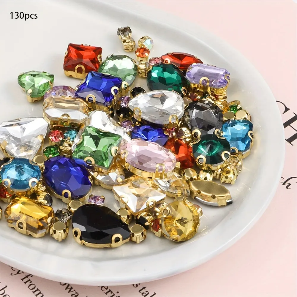 130pcs Mixed Shapes Crystal Rhinestones for DIY Clothing and Jewelry