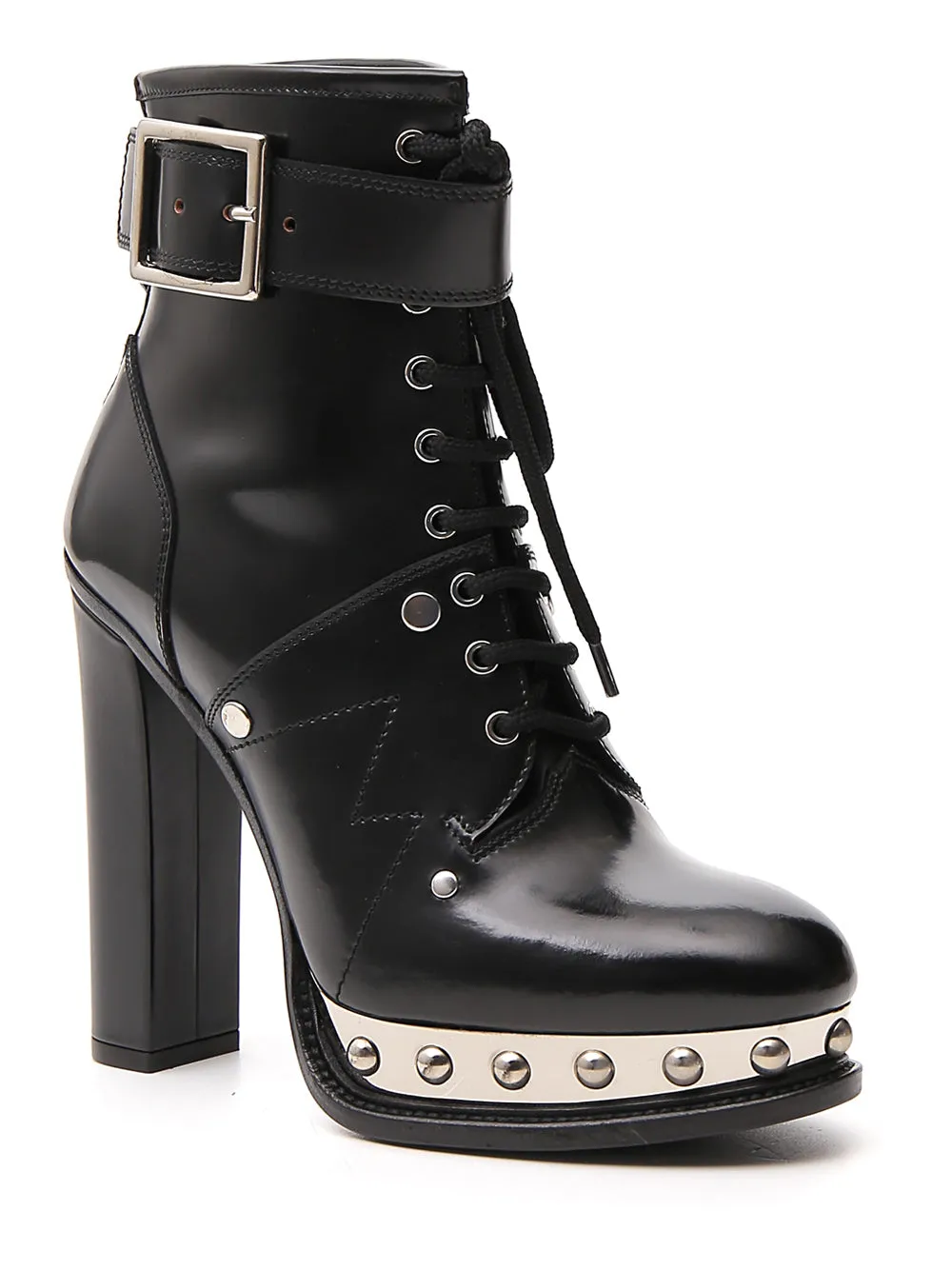 Alexander McQueen Studded Buckled Ankle Boots