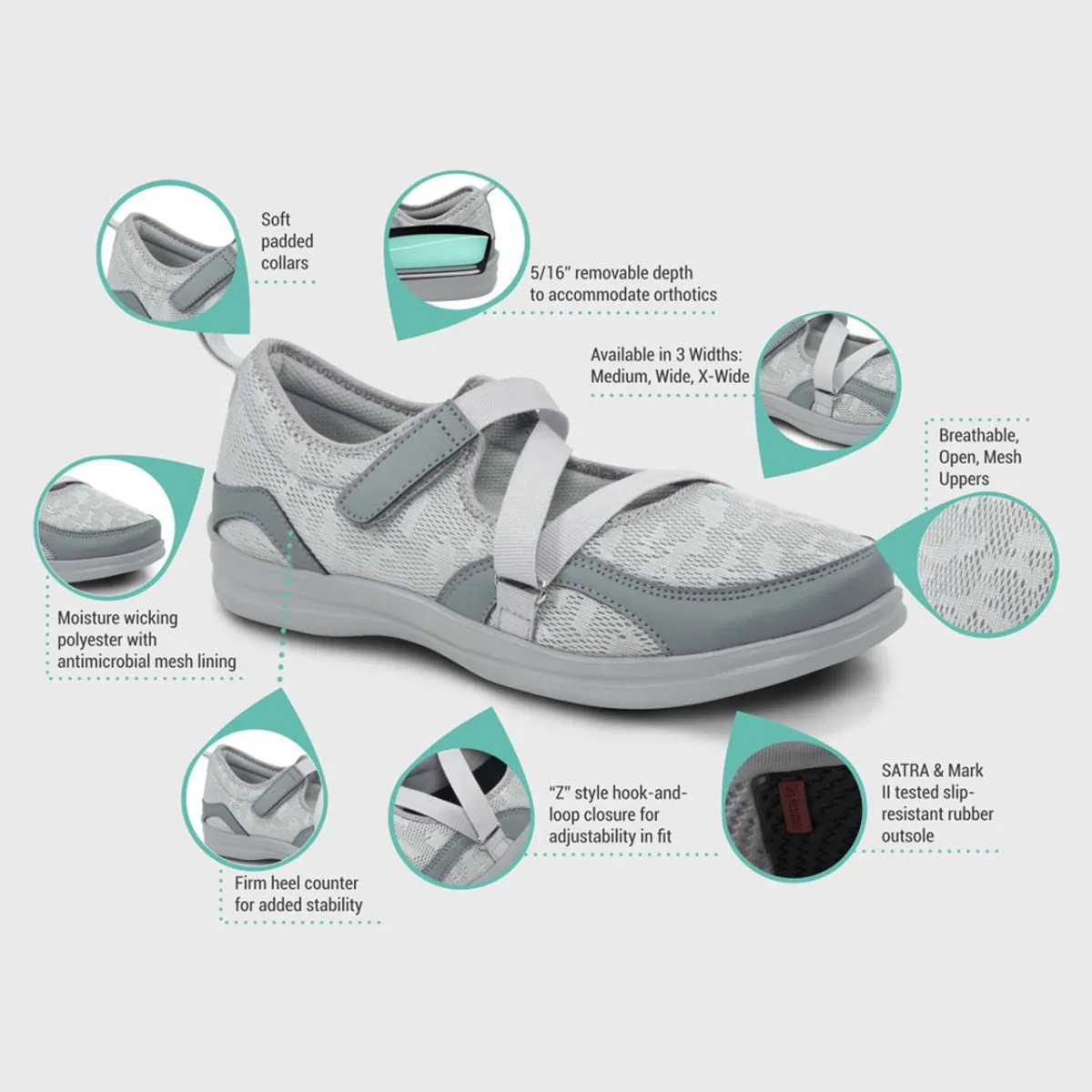 Apex A601w Orthopedic Mesh Mary Jane Women's Casual Shoe In Grey