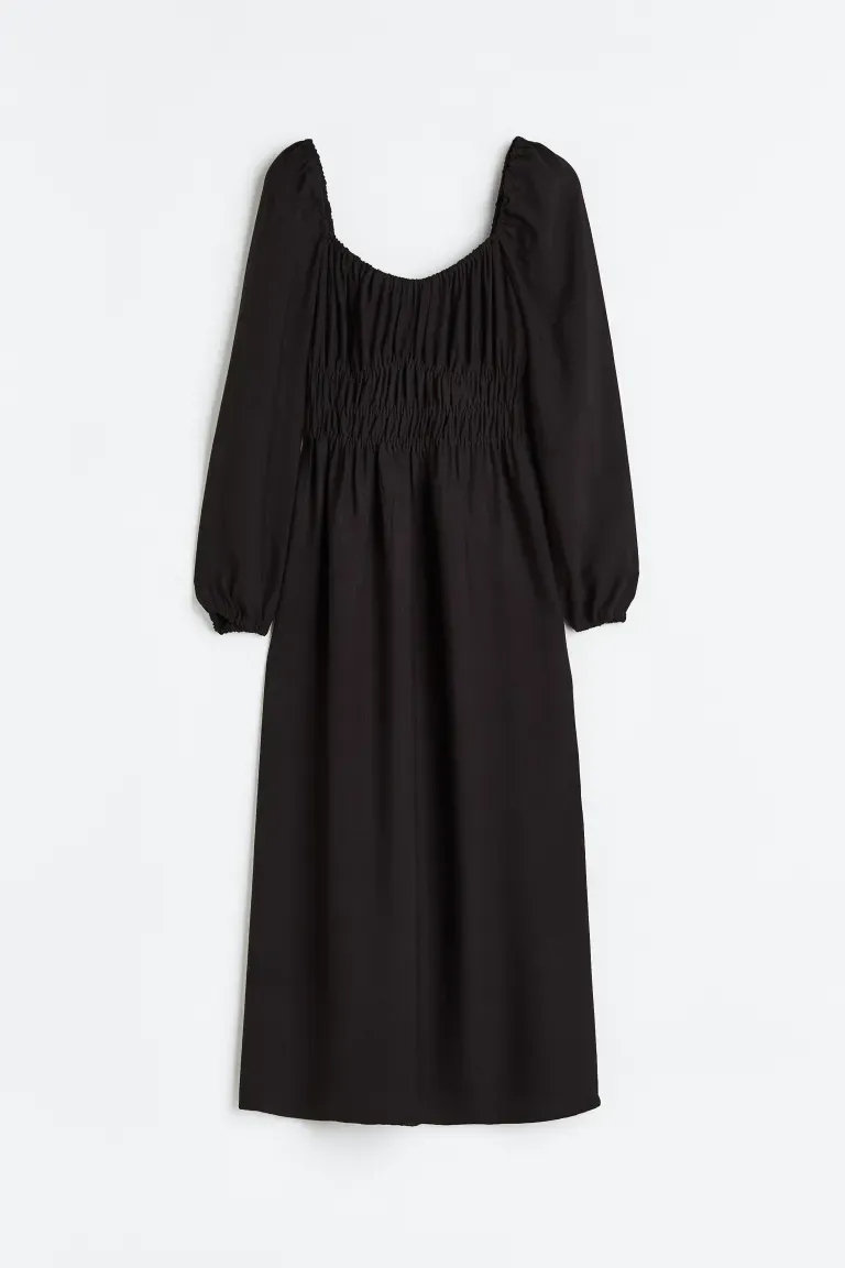 Balloon-sleeved smocked dress