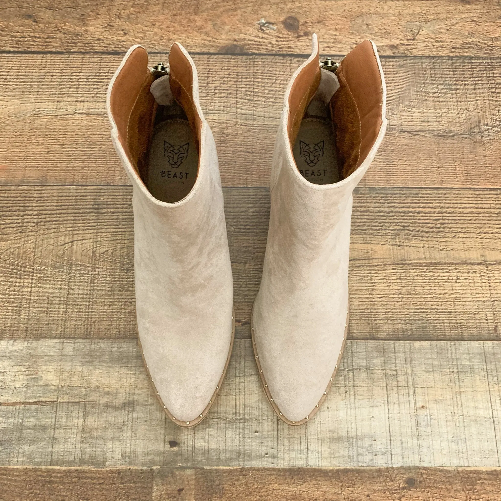 Beast Tan Silver Studded Booties- Size 10