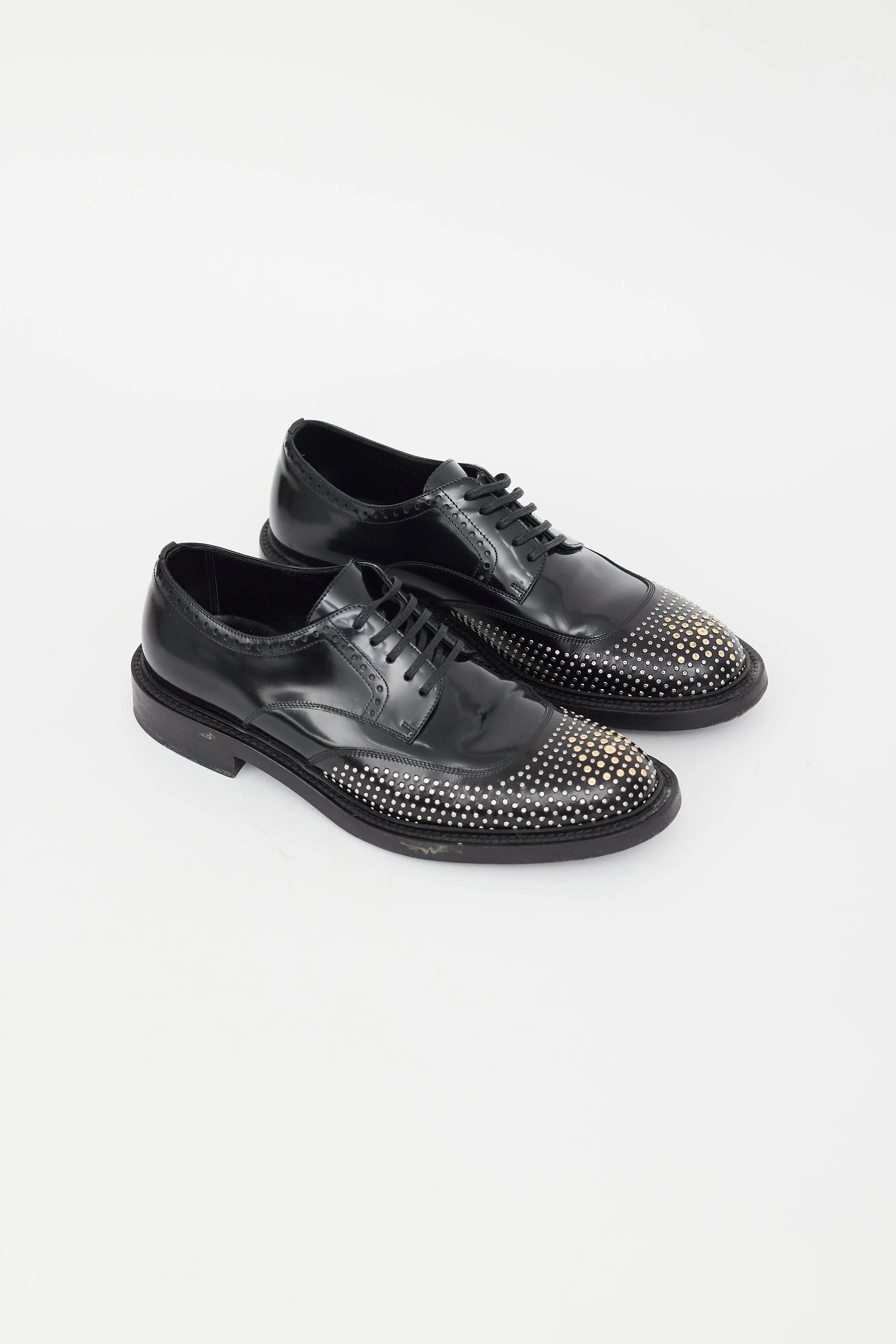 Black Patent Nail Studded Brogue