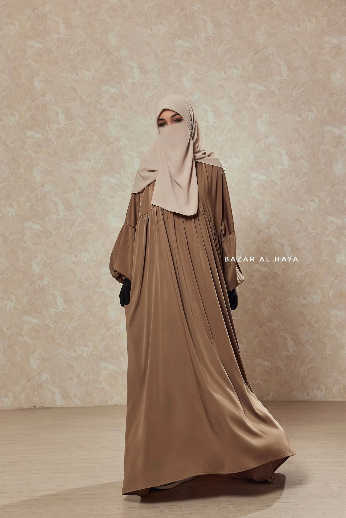 Camel Muna 2 Loose Fit Summer Abaya Dress - Sheen Kharir