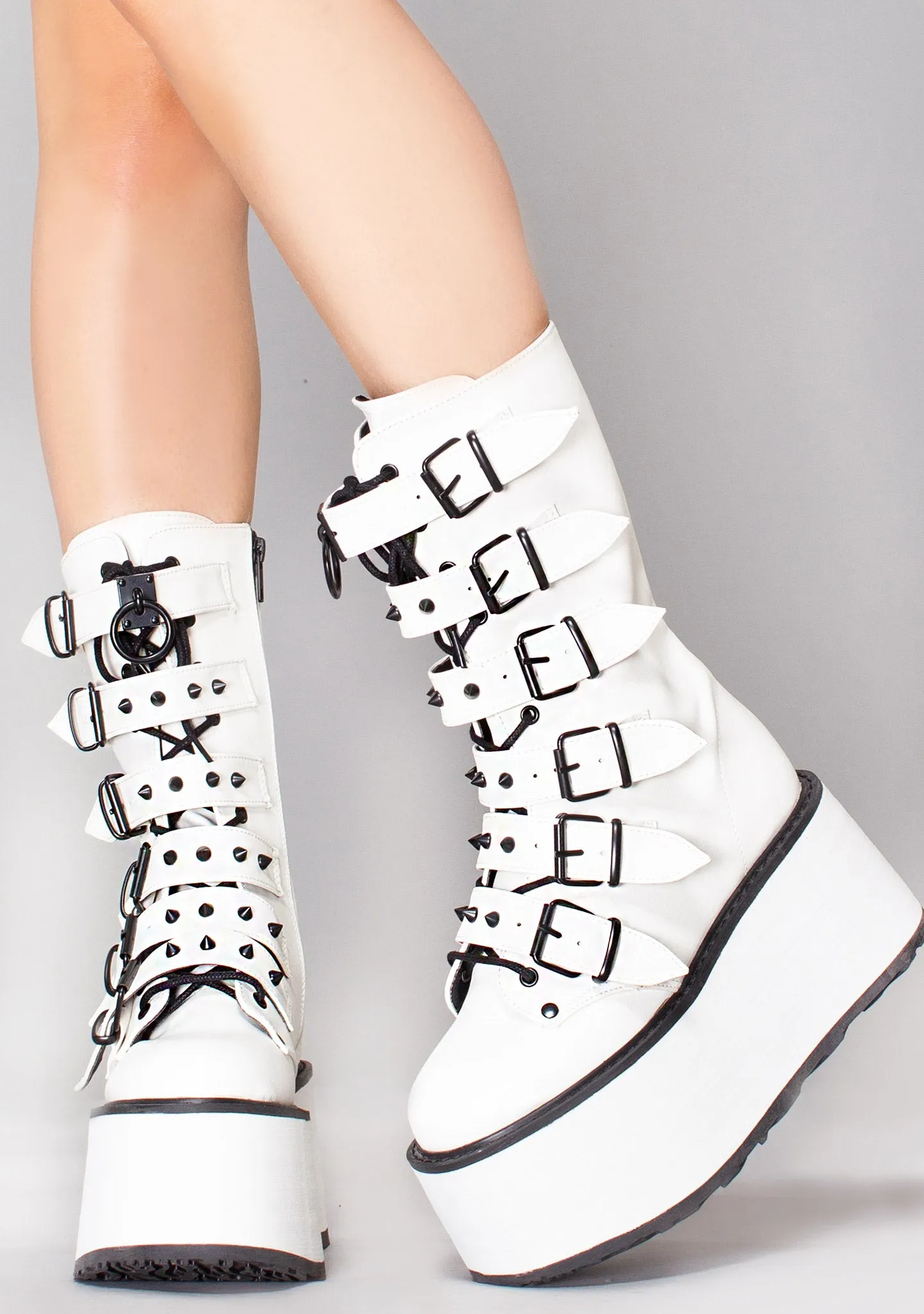 DAMNED 225 Sudden Death White Platform Boots