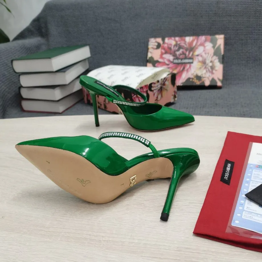 DolGa Mirrored-Effect Mules With Embroidery Green For Women DG Shoes