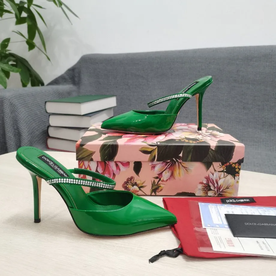 DolGa Mirrored-Effect Mules With Embroidery Green For Women DG Shoes