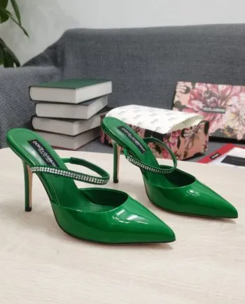 DolGa Mirrored-Effect Mules With Embroidery Green For Women DG Shoes