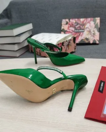 DolGa Mirrored-Effect Mules With Embroidery Green For Women DG Shoes