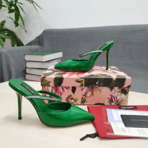 DolGa Mirrored-Effect Mules With Embroidery Green For Women DG Shoes