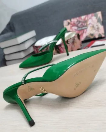 DolGa Mirrored-Effect Mules With Embroidery Green For Women DG Shoes