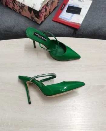 DolGa Mirrored-Effect Mules With Embroidery Green For Women DG Shoes
