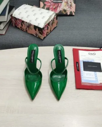 DolGa Mirrored-Effect Mules With Embroidery Green For Women DG Shoes