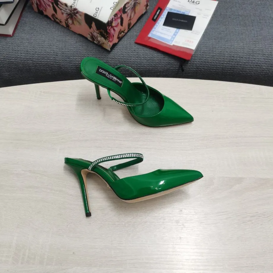 DolGa Mirrored-Effect Mules With Embroidery Green For Women DG Shoes