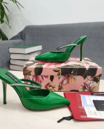 DolGa Mirrored-Effect Mules With Embroidery Green For Women DG Shoes