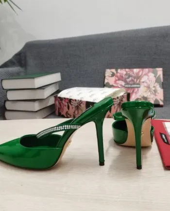 DolGa Mirrored-Effect Mules With Embroidery Green For Women DG Shoes