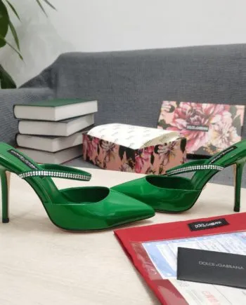 DolGa Mirrored-Effect Mules With Embroidery Green For Women DG Shoes