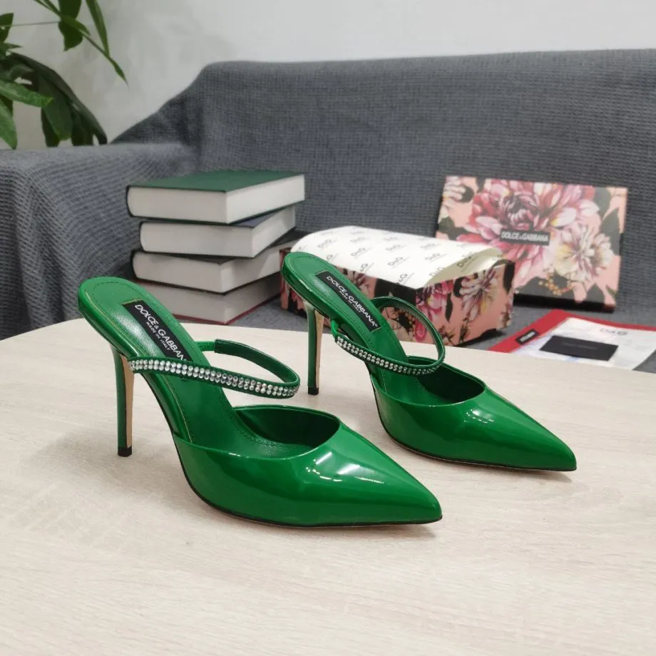 DolGa Mirrored-Effect Mules With Embroidery Green For Women DG Shoes