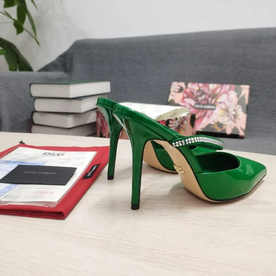 DolGa Mirrored-Effect Mules With Embroidery Green For Women DG Shoes