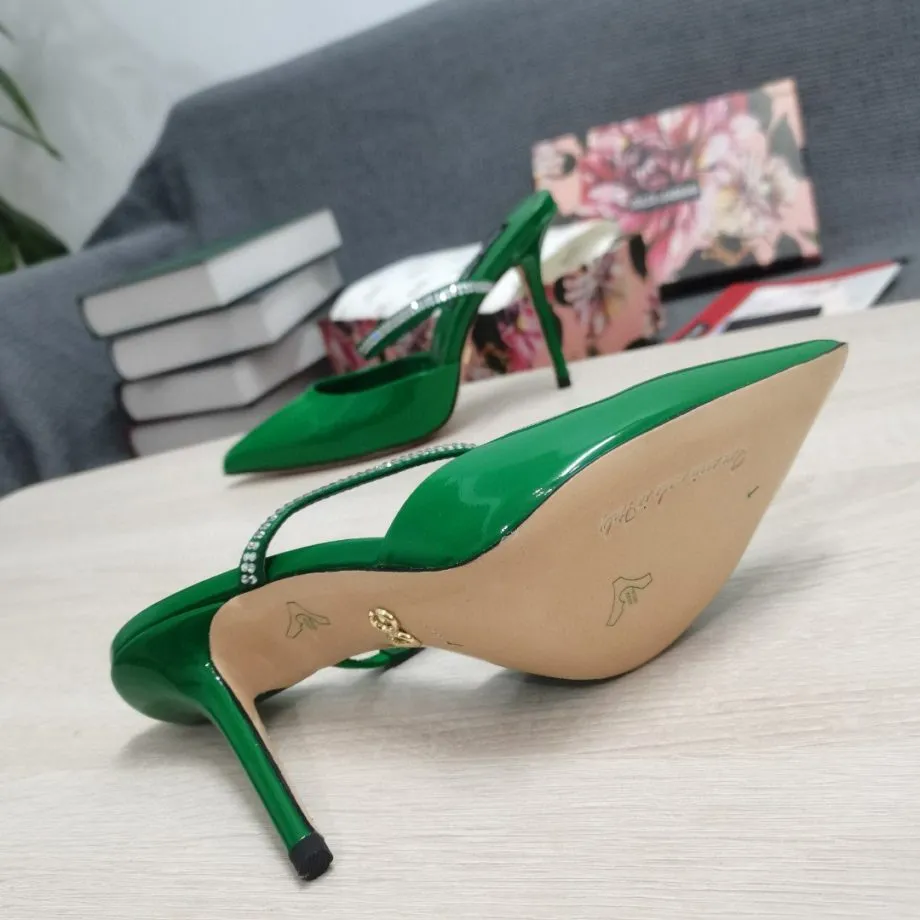DolGa Mirrored-Effect Mules With Embroidery Green For Women DG Shoes