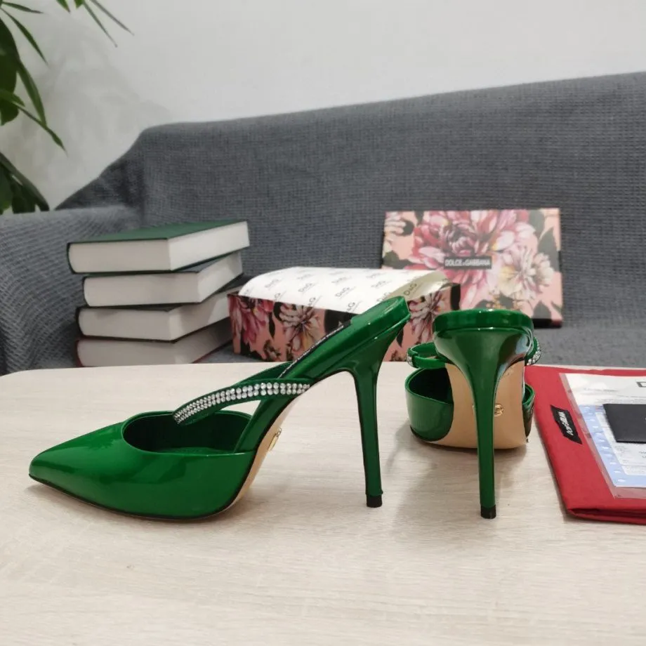 DolGa Mirrored-Effect Mules With Embroidery Green For Women DG Shoes