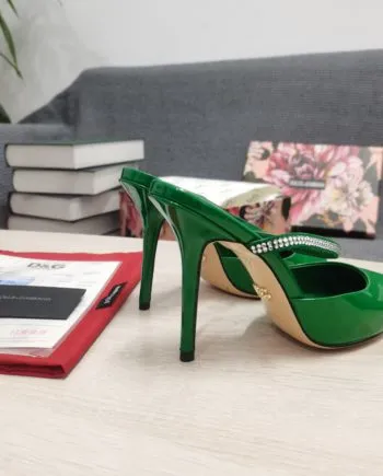DolGa Mirrored-Effect Mules With Embroidery Green For Women DG Shoes