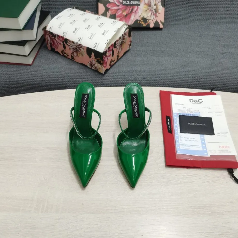 DolGa Mirrored-Effect Mules With Embroidery Green For Women DG Shoes