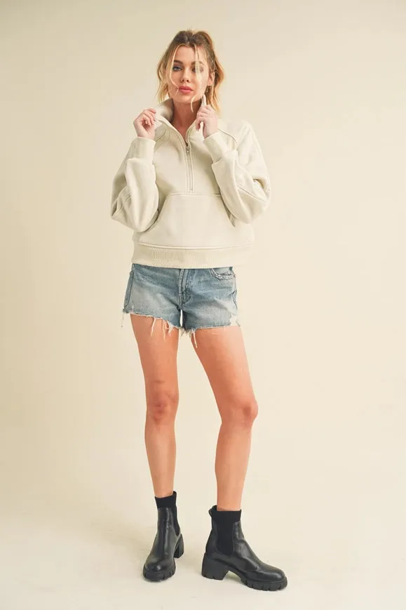 Dove Funnel Neck Half Zip White