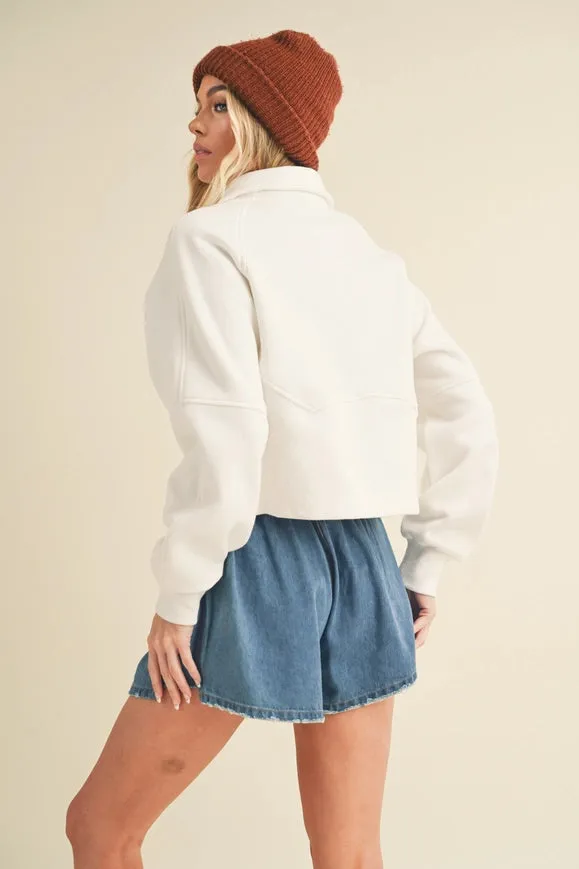 Dove Funnel Neck Half Zip White