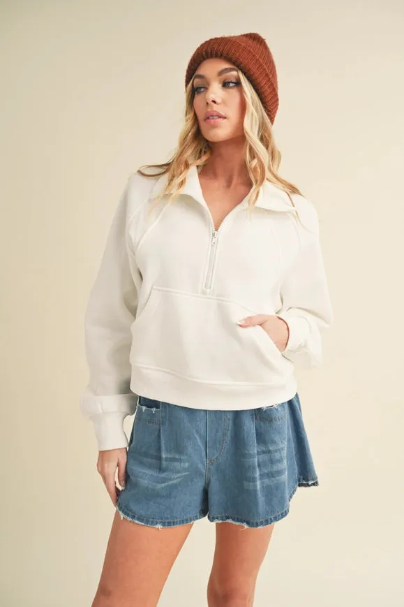 Dove Funnel Neck Half Zip White