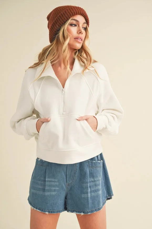 Dove Funnel Neck Half Zip White