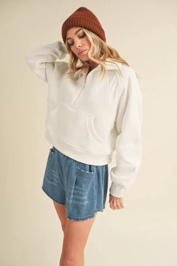 Dove Funnel Neck Half Zip White