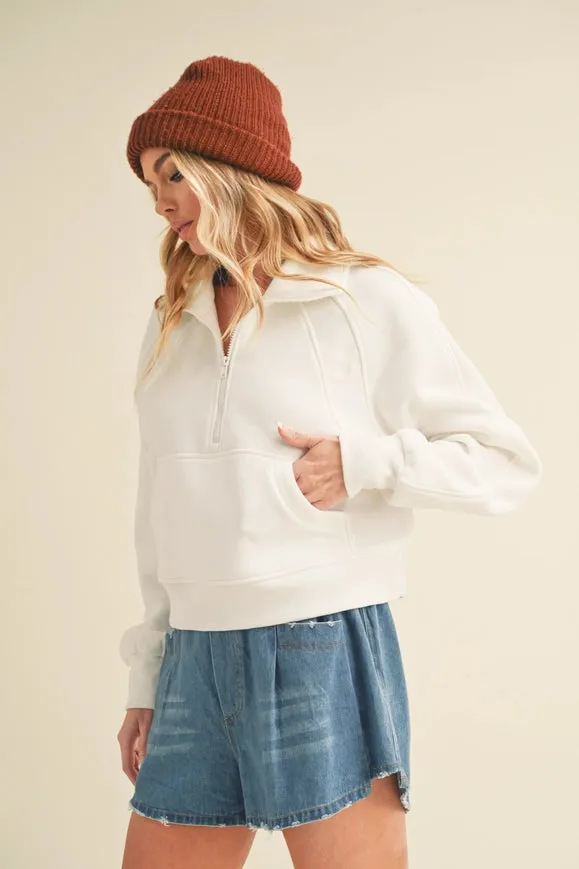 Dove Funnel Neck Half Zip White