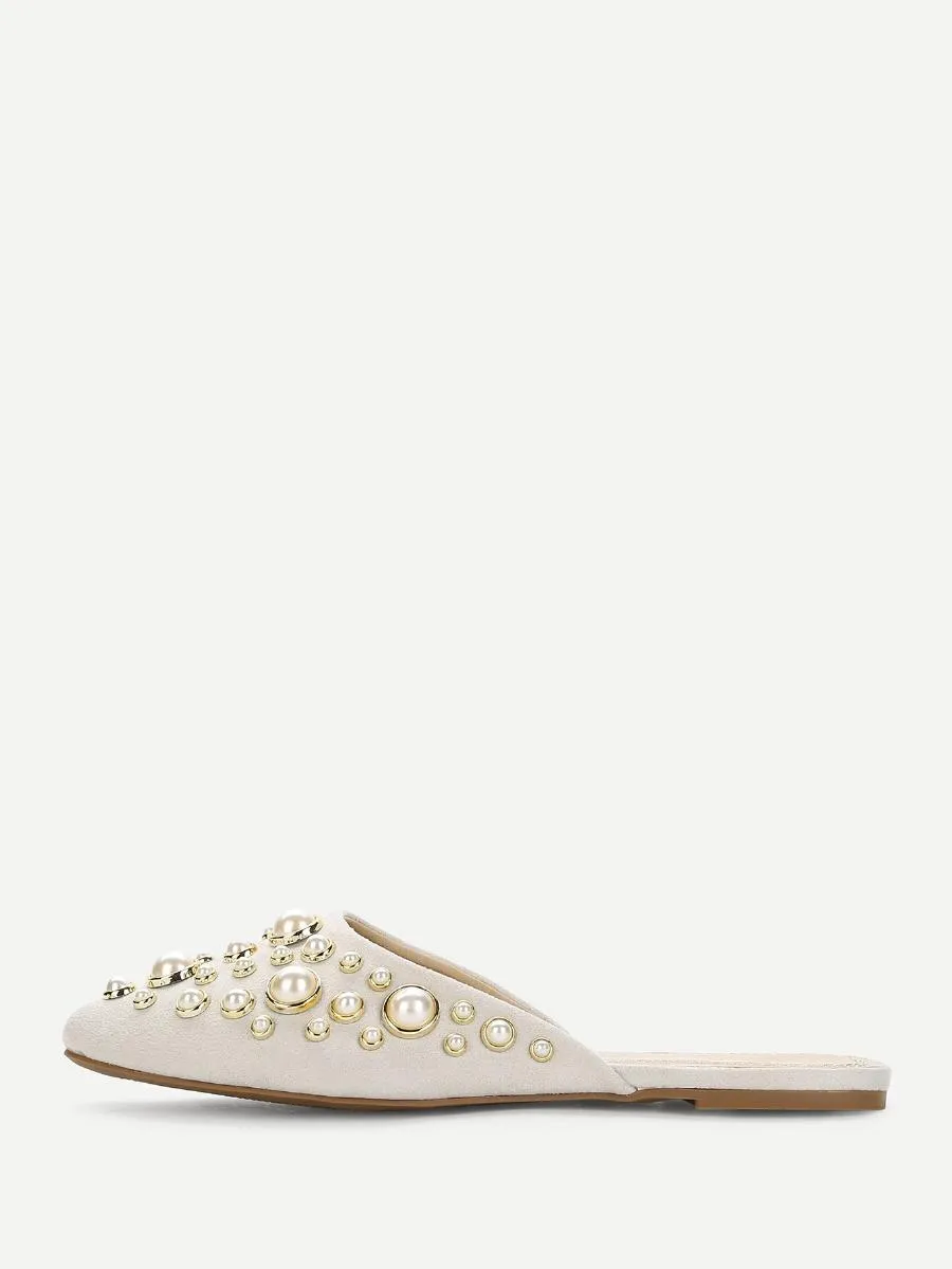 Faux Pearl Mule Flats