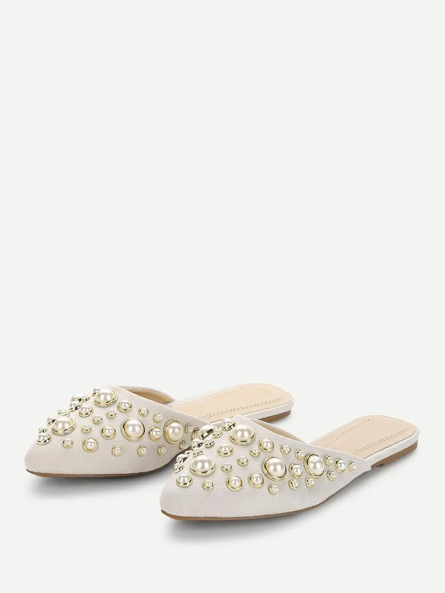 Faux Pearl Mule Flats