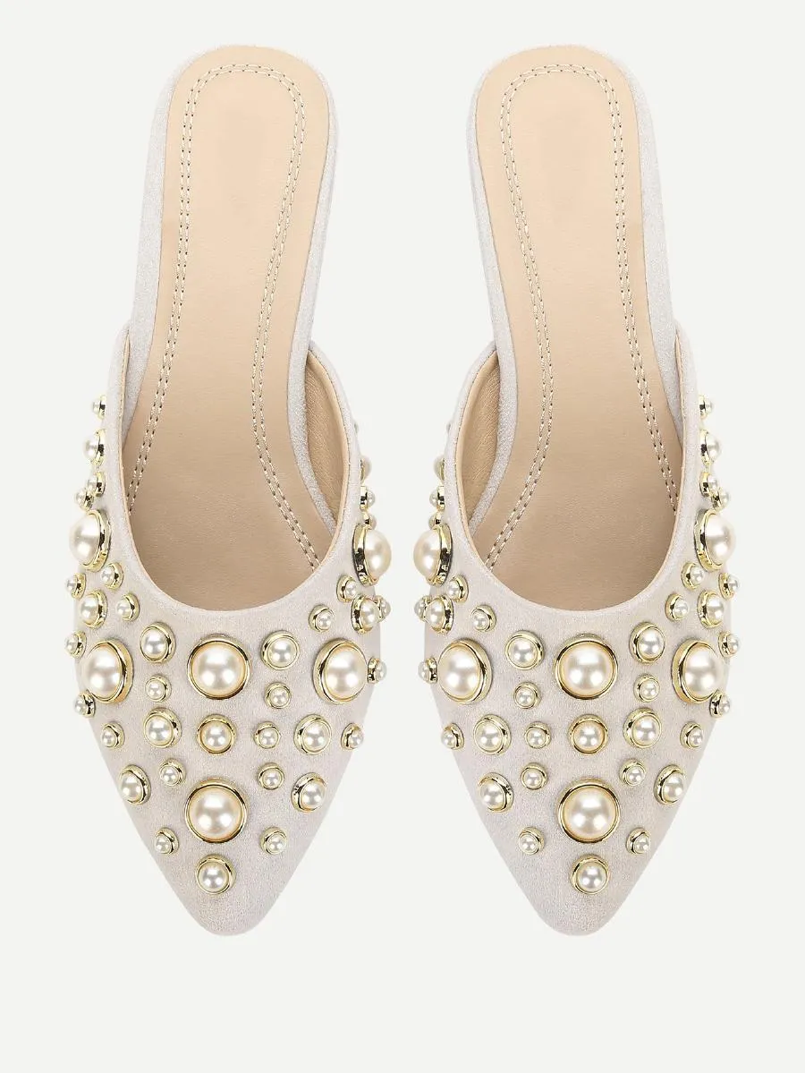 Faux Pearl Mule Flats
