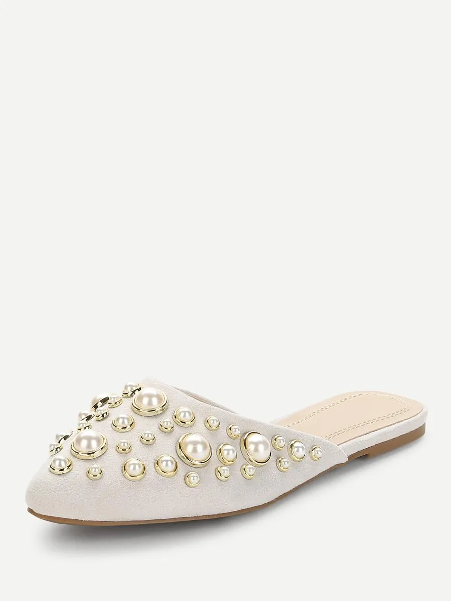 Faux Pearl Mule Flats