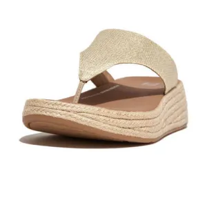 FitFlop F-Mode Espadrille Glitz-Canvas Flatform Toe-Thongs Sandals - Ivory
