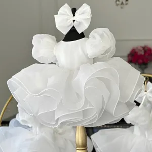 Girls Puff Sleeves and Bow Princess dress Birthday Party Evening Dress