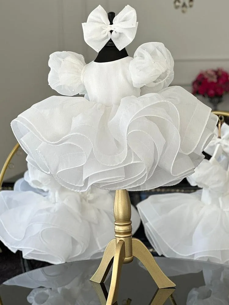 Girls Puff Sleeves and Bow Princess dress Birthday Party Evening Dress