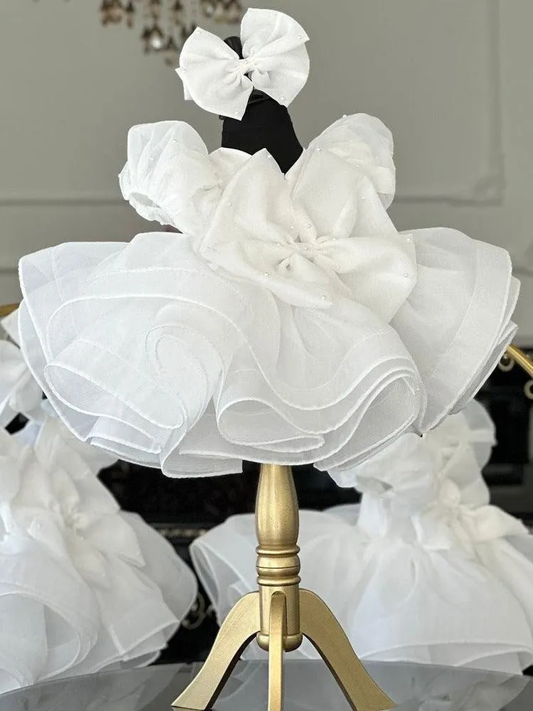 Girls Puff Sleeves and Bow Princess dress Birthday Party Evening Dress