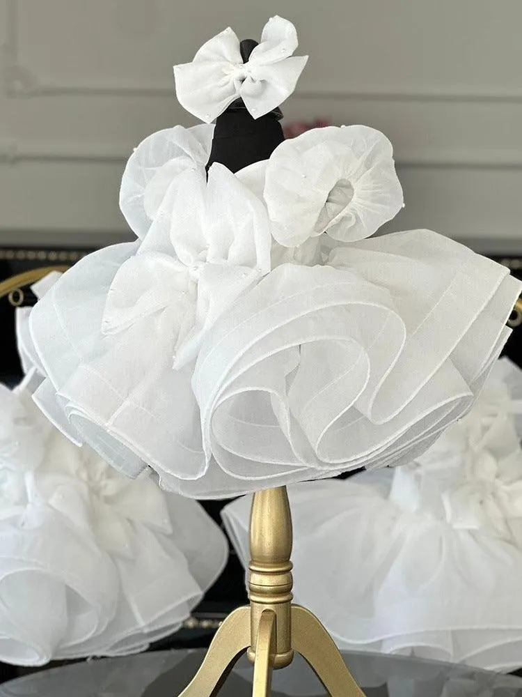 Girls Puff Sleeves and Bow Princess dress Birthday Party Evening Dress