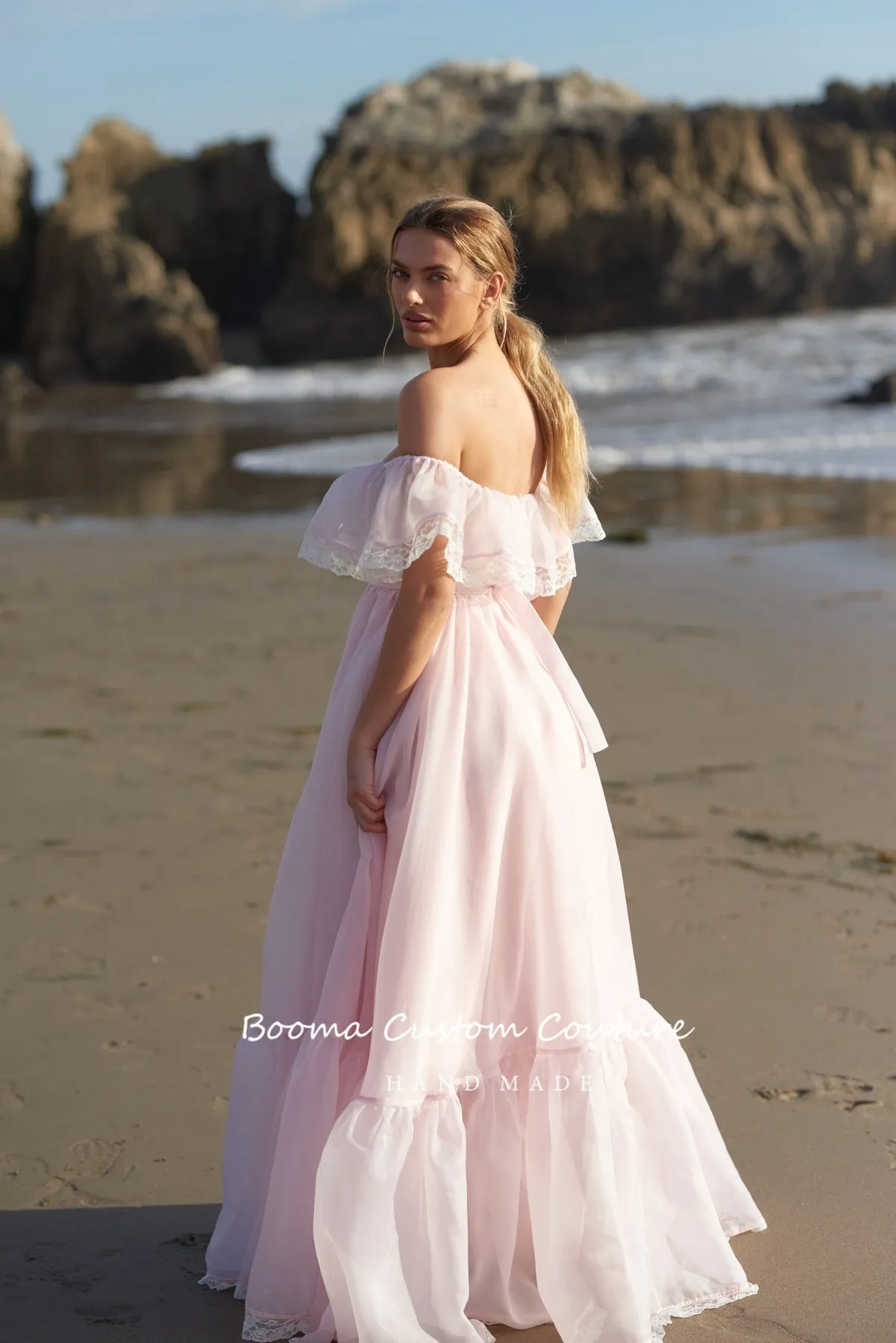 Graduation Gifts Baby Pink Organza Princess Prom Dresses 2022 Off the Shoulder Ruffles A-Line Prom Gowns Open Back Formal Party Dresses