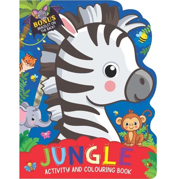 Jungle Activity and Colouring Book- Die Cut Animal Shaped Book : Children Interactive & Activity Book