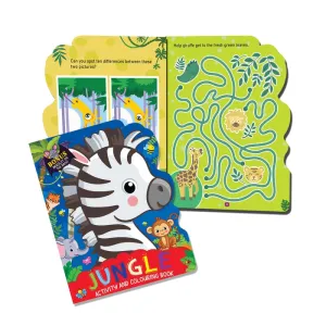 Jungle Activity and Colouring Book- Die Cut Animal Shaped Book : Children Interactive & Activity Book