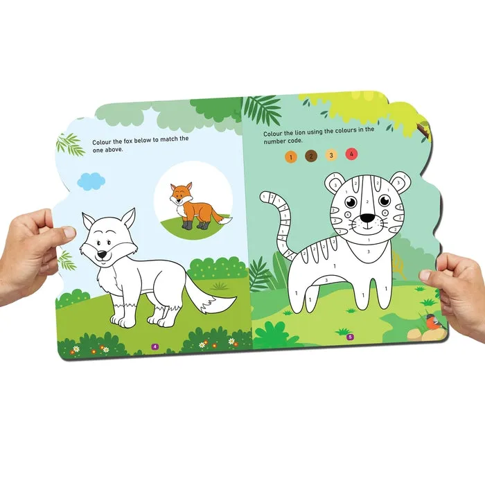 Jungle Activity and Colouring Book- Die Cut Animal Shaped Book : Children Interactive & Activity Book