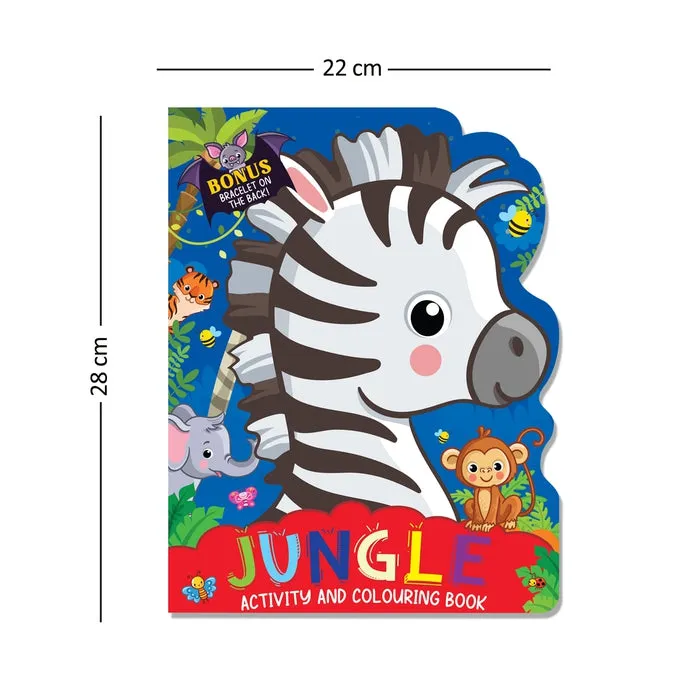 Jungle Activity and Colouring Book- Die Cut Animal Shaped Book : Children Interactive & Activity Book