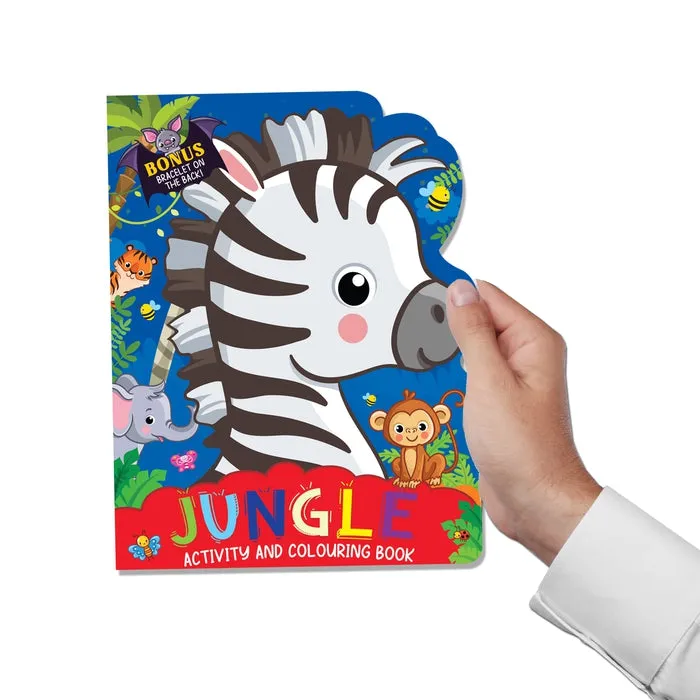 Jungle Activity and Colouring Book- Die Cut Animal Shaped Book : Children Interactive & Activity Book