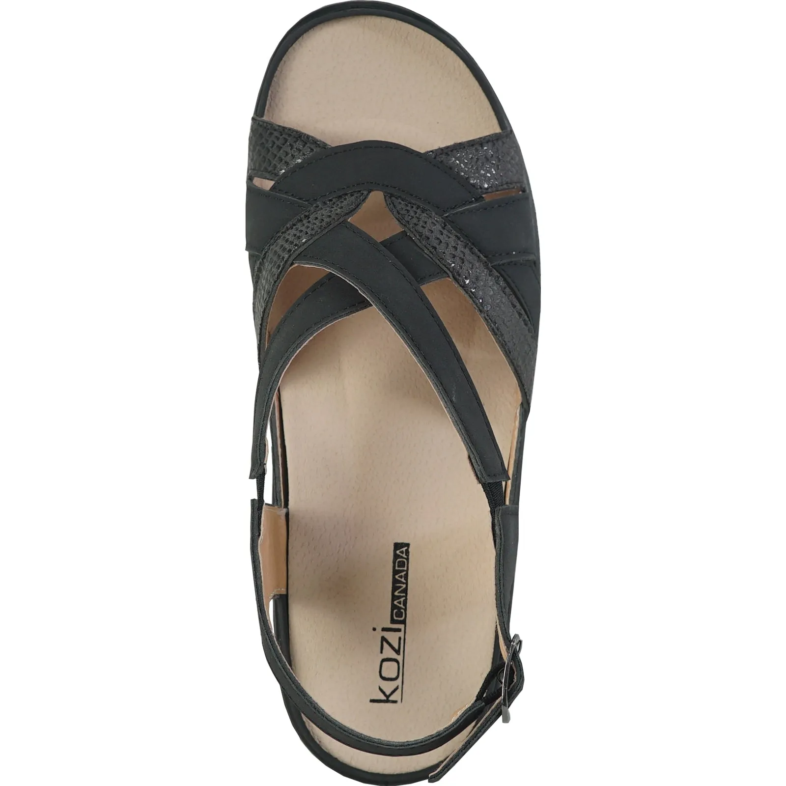 KOZI Women Comfort Casual Sandal OY3130 Wedge Sandal Black – Replaceable Orthopedic Footbed