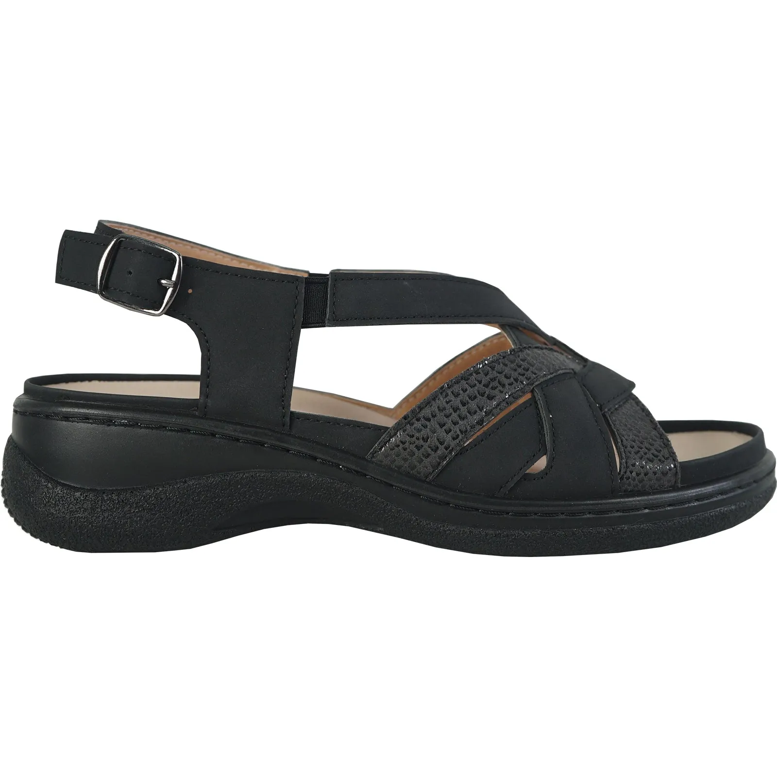 KOZI Women Comfort Casual Sandal OY3130 Wedge Sandal Black – Replaceable Orthopedic Footbed