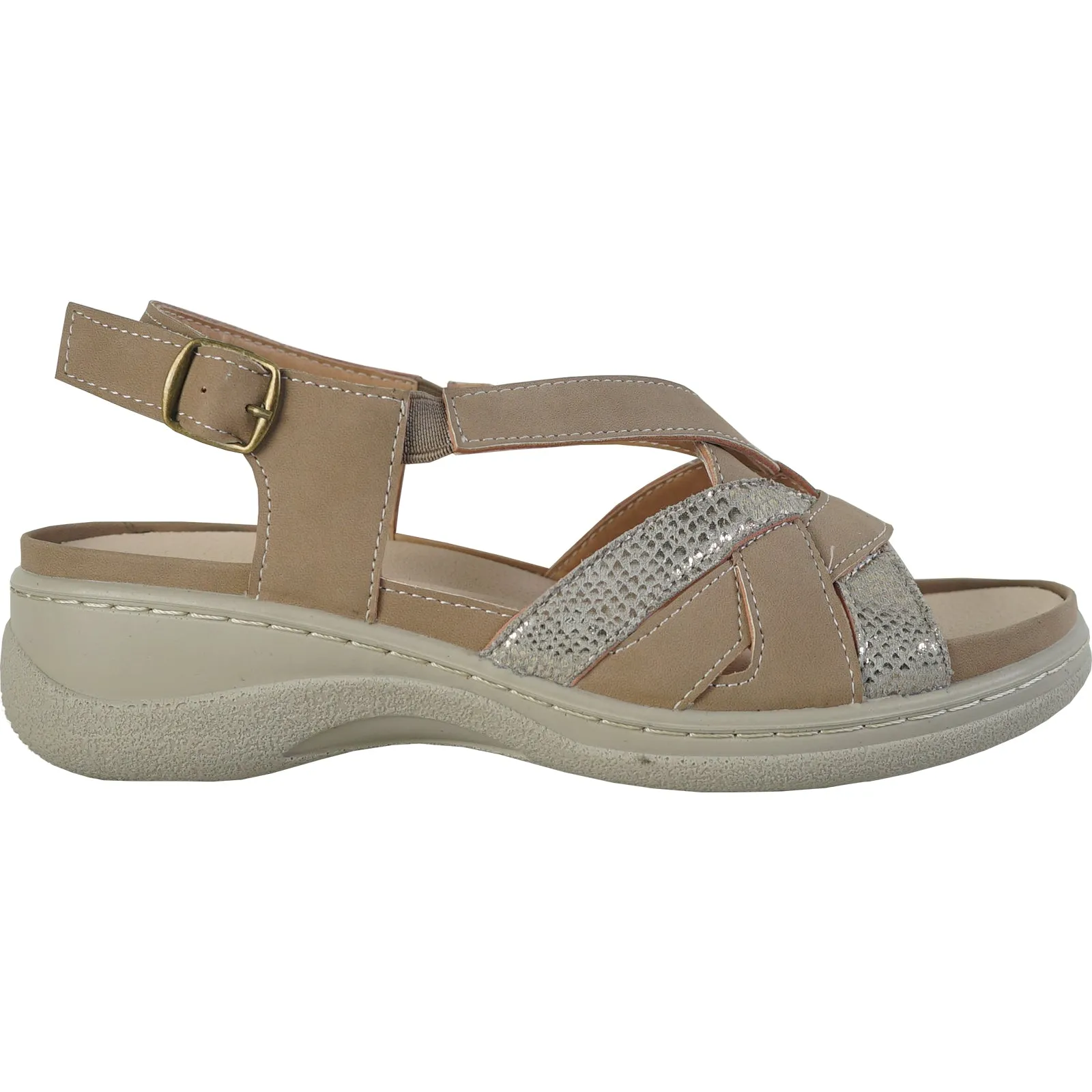 KOZI Women Comfort Casual Sandal OY3130 Wedge Sandal Taupe – Replaceable Orthopedic Footbed